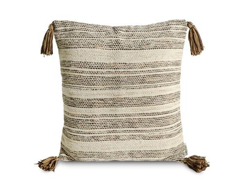Dekoračná pletená obliečka na vankúš so strapcami - Boho, krémovočierna 45 x 45 cm